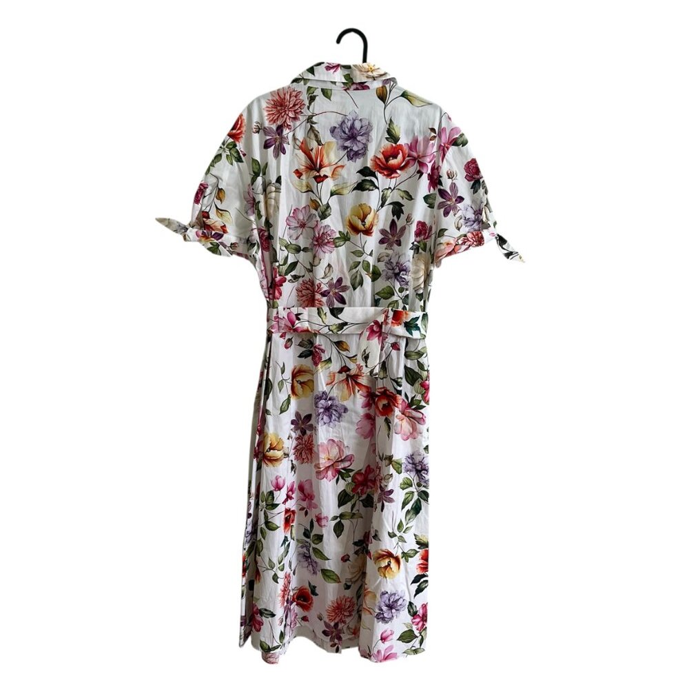 ZARA Women's Midi Dress Size XL Cotton Poplin Print Tie Sleeves Belted Floral - Picture 4 of 12